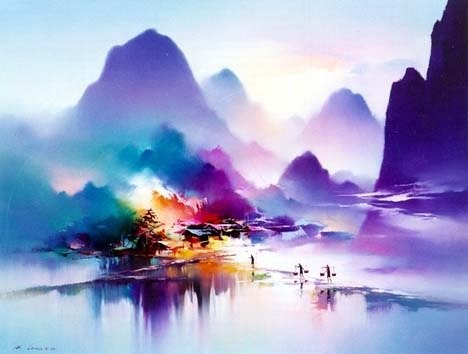 Китайско-американский художник en Hong Leung (H Leung), создает красивые пейзажи освещенные радужным светом. Прикосновение радужных, сочных цветов добавляют магию и успокоение в каждую картину.
